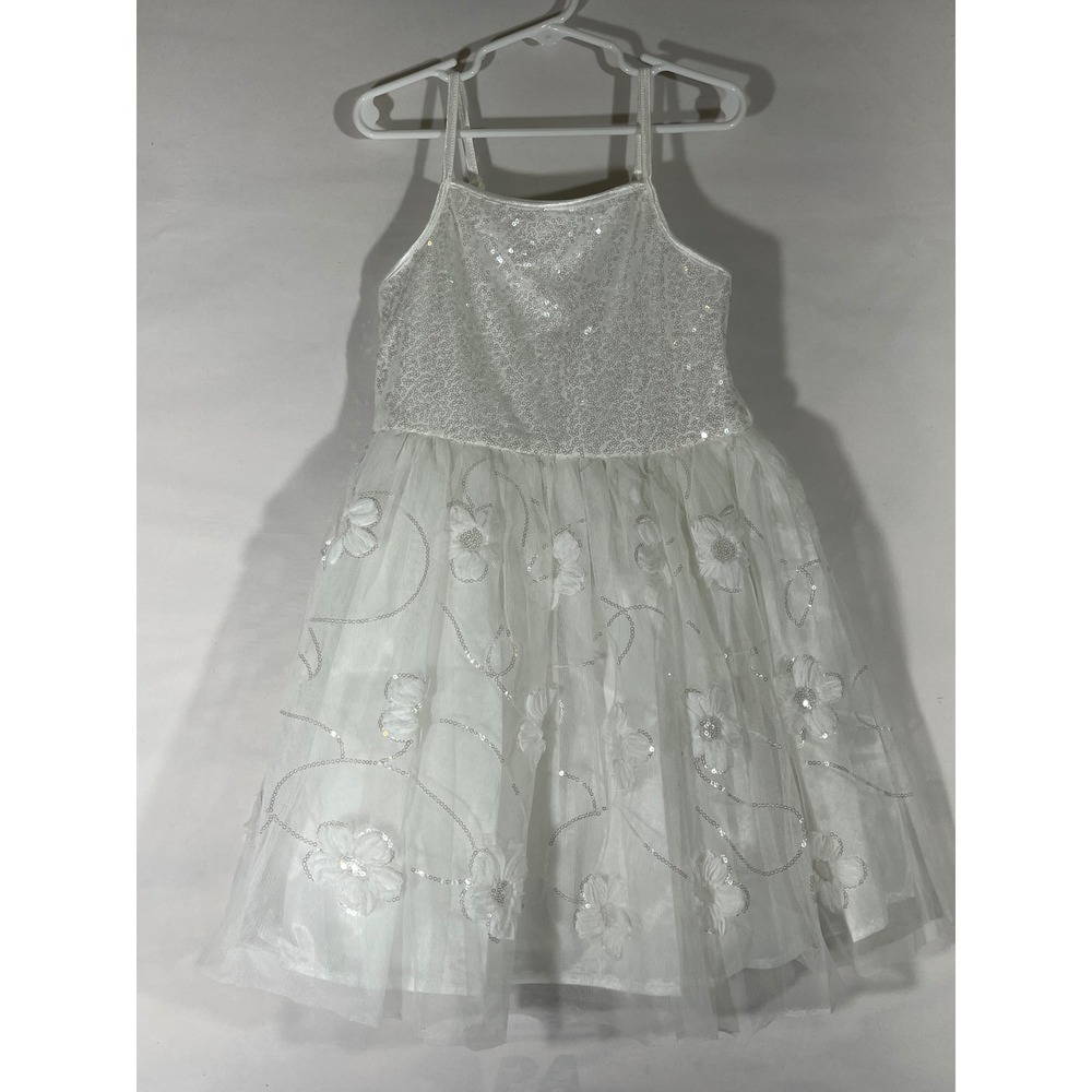 Zenzi Sequin Floral Tulle Party Dress Girls S 6/7 White 
Easter Formal Fairycore